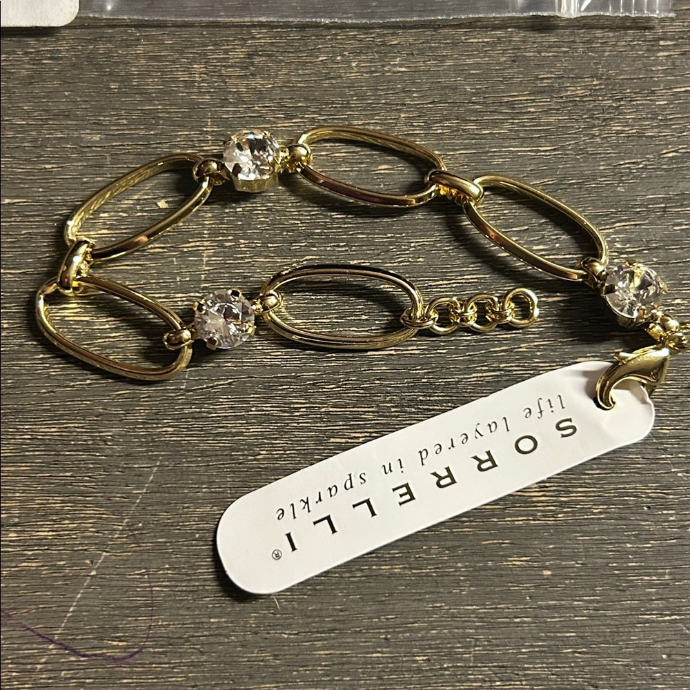 SORRELLI Paige‎ Crystal Tennis Bracelet Gold Plated Chain Link Paperclick